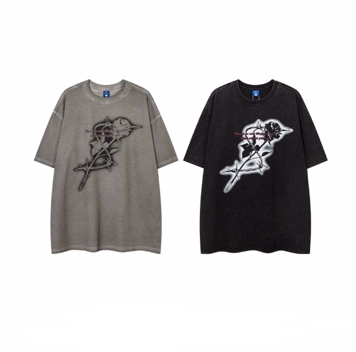 美式复古水洗花卉印花圆领短袖