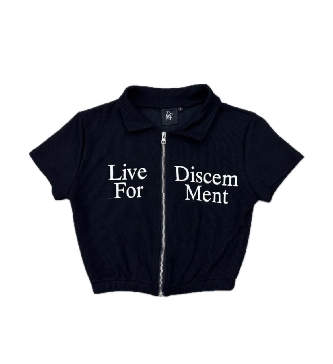 DISCERNMENT DCM 短袖 修身 雙拉鍊 字母 針織外套 拉鍊外套 女裝 毛衣 短版