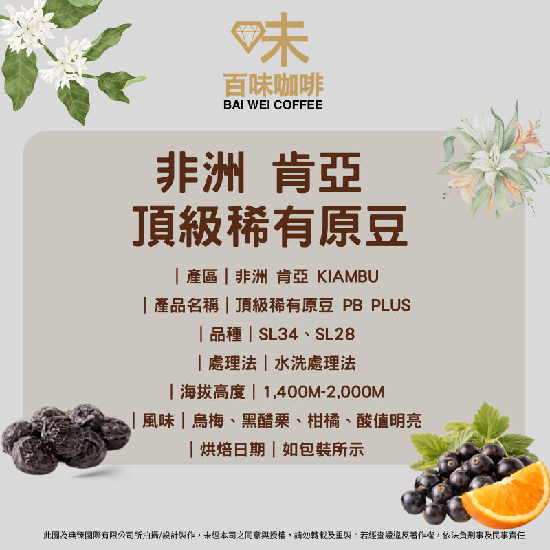 非洲肯亞 頂級稀有原豆PB PLUS