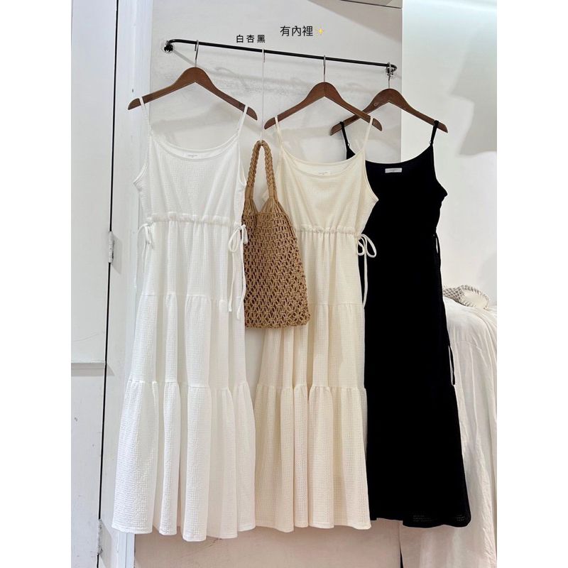 海島假期𝙡𝙤𝙤𝙠🏝️抽繩細肩泡泡蛋糕洋裝 長洋裝 長洋