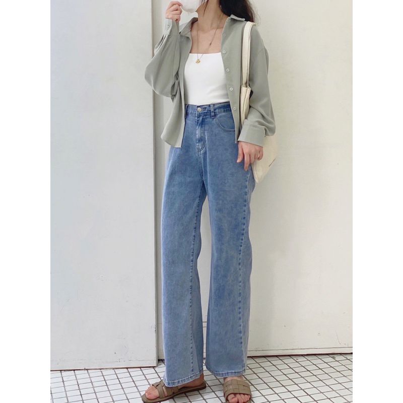 小編驚呼🙀👖彈性顯瘦牛仔寬褲 直筒褲