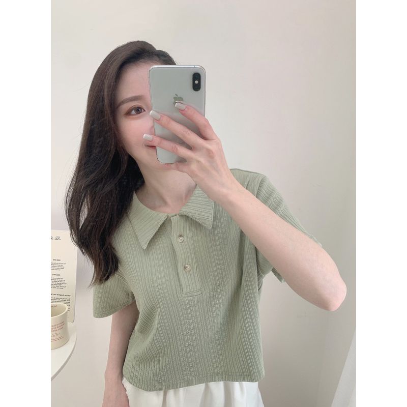 闆娘包色款🫰🏻坑條翻領上衣 polo領上衣