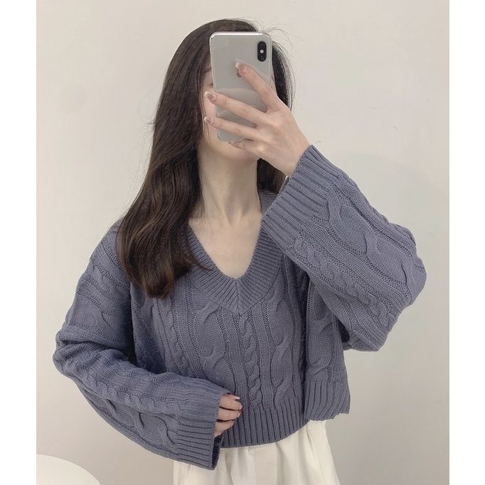 🫐V領短版針織上衣  V領麻花上衣