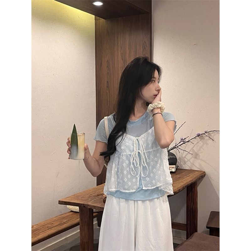 可愛春分🌼雙綁帶緹花背心 兩面穿緹花罩衫 綁帶背心 透視罩衫