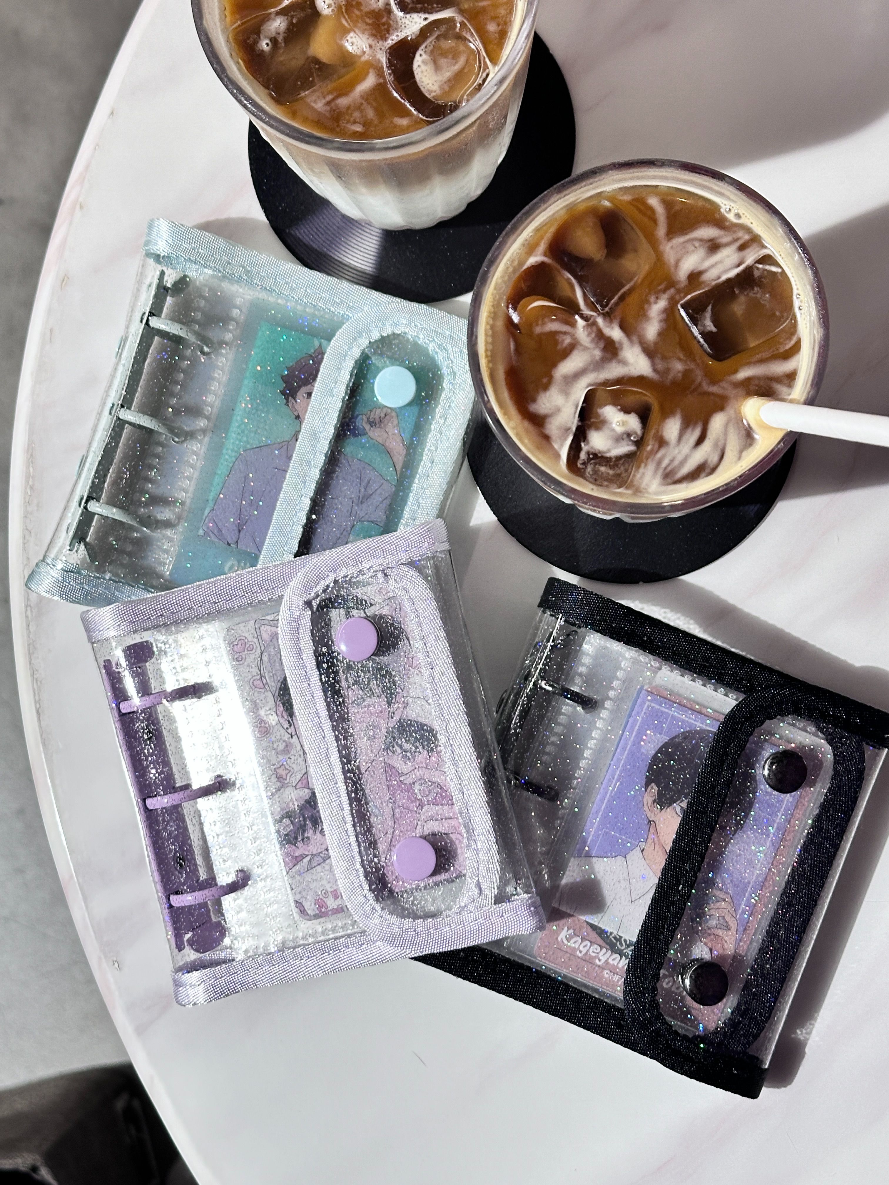 包邊 雙釦小卡冊 （黑/紫/藍綠）