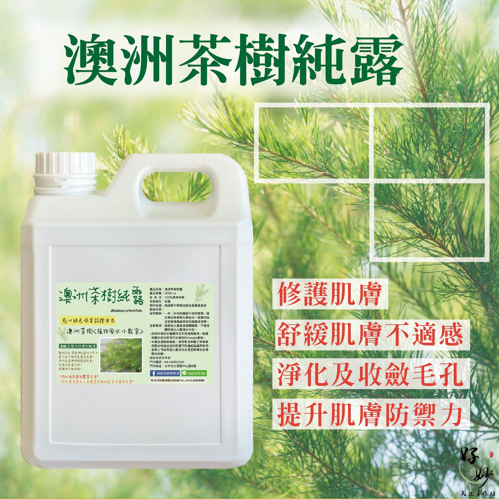 慈心綠色保育認證田區 高純度 澳洲茶樹純露 南投小農自家農場種植 自家萃取 2公升大容量【好妙天然手作坊】