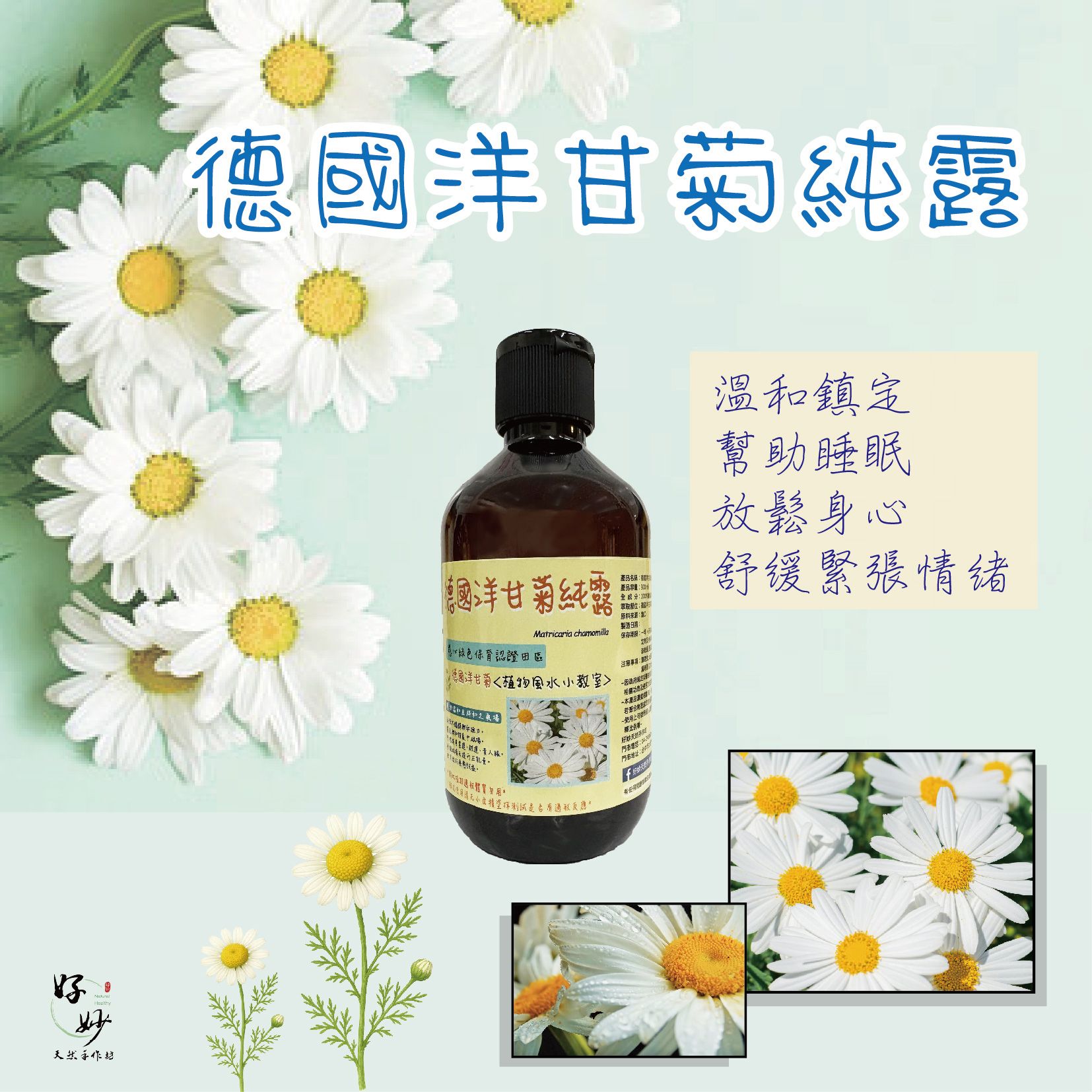 高純度 德國洋甘菊純露 原料進口 純露自家萃取 食品級原料 芳療級純露 花水 300ml【好妙天然手作坊】