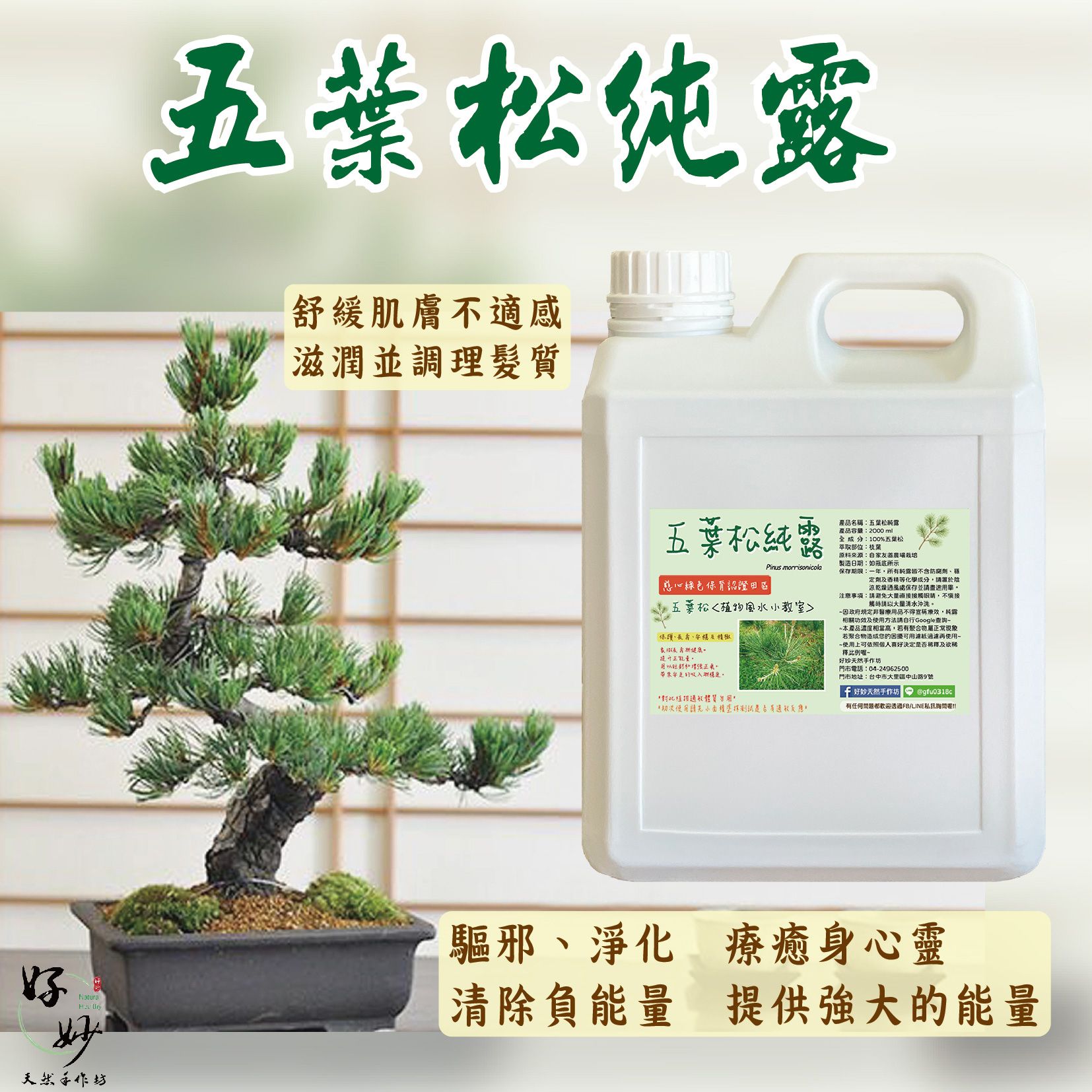 慈心綠保認證田區 高純度 五葉松純露 南投小農自家農場種植 自家萃取 2公升大容量【好妙天然手作坊】