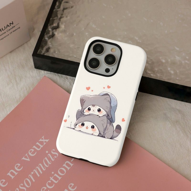 11 p.m.| 可愛手繪感兩隻小貓磁吸菲林二合一iPhone手機殼（11-17有11pro/plus/16e/air）