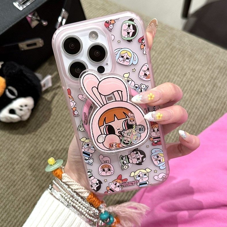 11 p.m.| 卡通可愛霧粉哭娃小女警 飛天小女警霧面磨砂magsafe磁吸搖搖支架 iPhone手機殼（13-17）