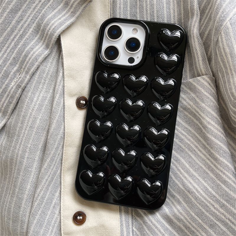 11 p.m.| 個性高級感立體愛心滿版愛心亮面黑iPhone手機殼（x-17有11pro/mini/plus/air）