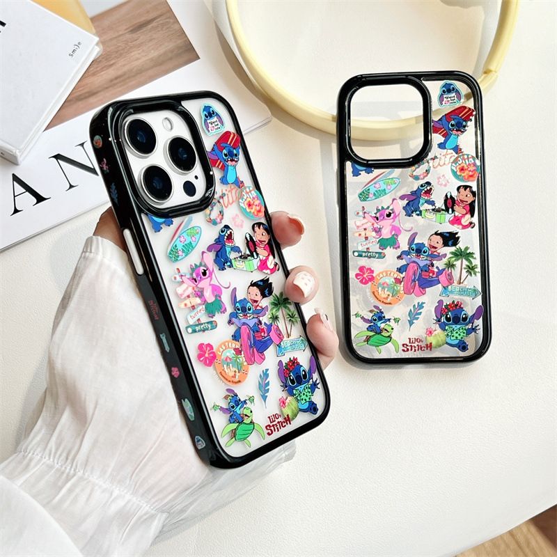 11 p.m.| 卡通可愛史迪仔 夏日 史迪奇插圖 側邊插圖 黑邊加厚 防摔iPhone手機殼（13-16）