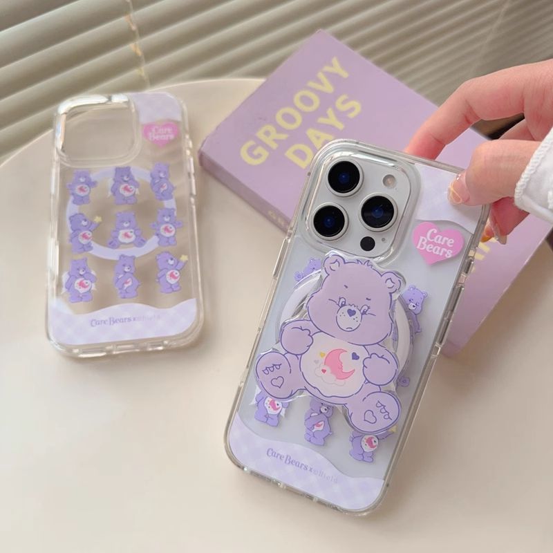 11 p.m.| 超萌可愛 彩虹小熊 紫色 彩虹熊 防摔magsafe磁吸支架 iPhone手機殼（13-16）