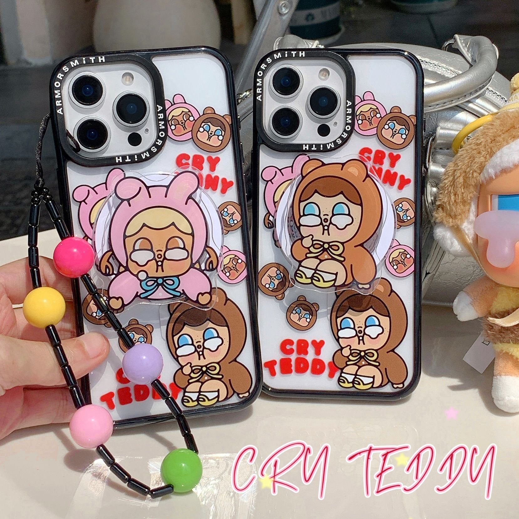 11 p.m.| 可愛泰國哭娃插圖小熊兔子哭娃插圖防摔黑邊iPhone手機殼（11-17/plus/16e/air）