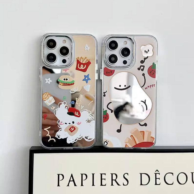 11 p.m.| 趣味馬鈴薯漢堡小狗插圖鏡面iPhone手機殼（x-16/se/11pro/plus）