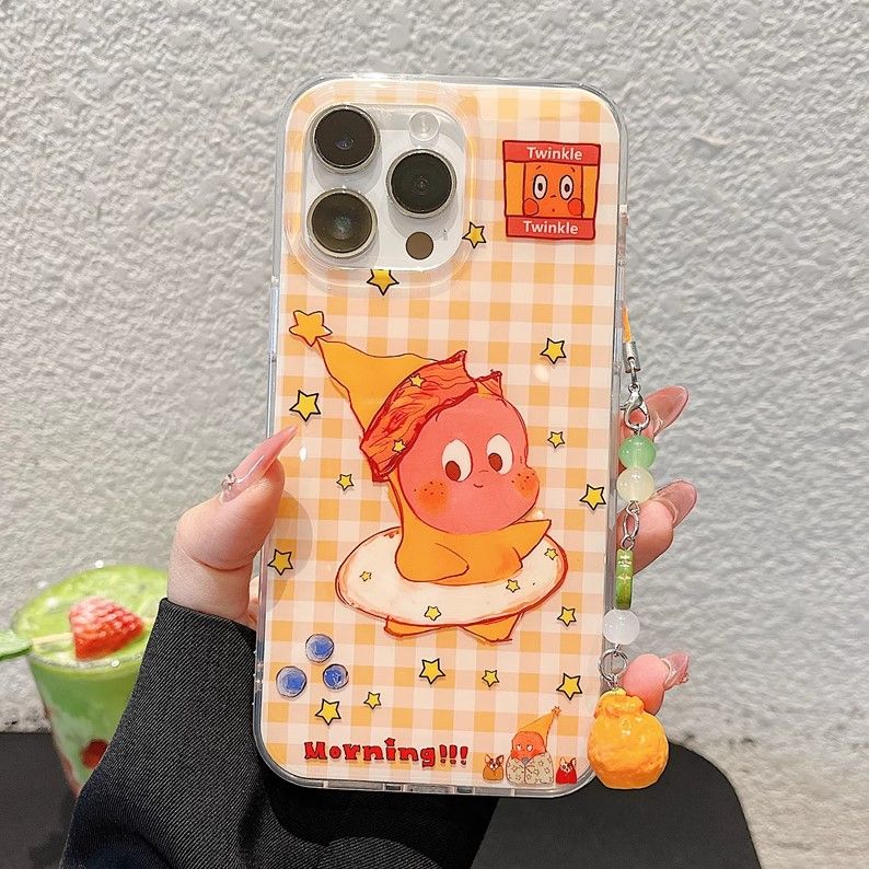 11 p.m.| 卡通 可愛公仔 格子紋格紋 星星人 插圖 掛飾 iPhone手機殼（13-16）