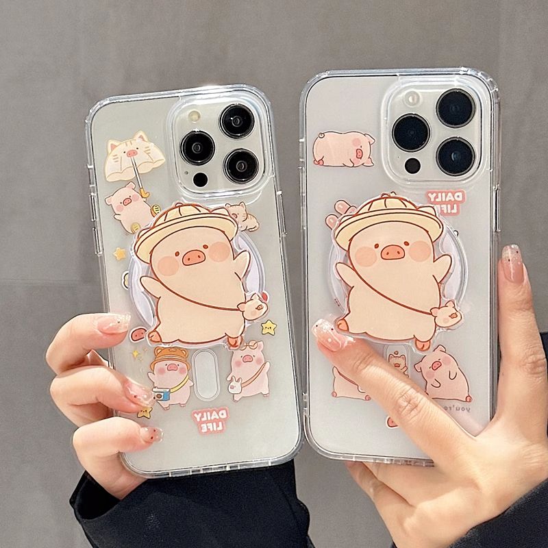 11 p.m.| 萌萌可愛 lulu豬 小豬插圖 magsafe磁吸支架 iPhone手機殼（13-16）