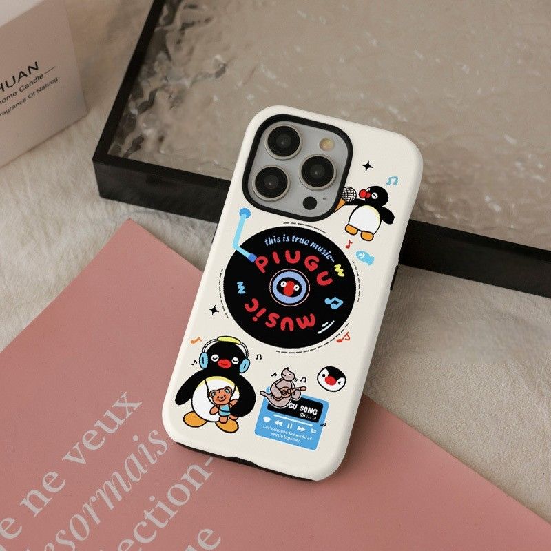 11 p.m.| 卡通可愛 耳機音樂企鵝 唱片插圖磁吸支架 防摔iPhone手機殼（11-17/plus/16e/air