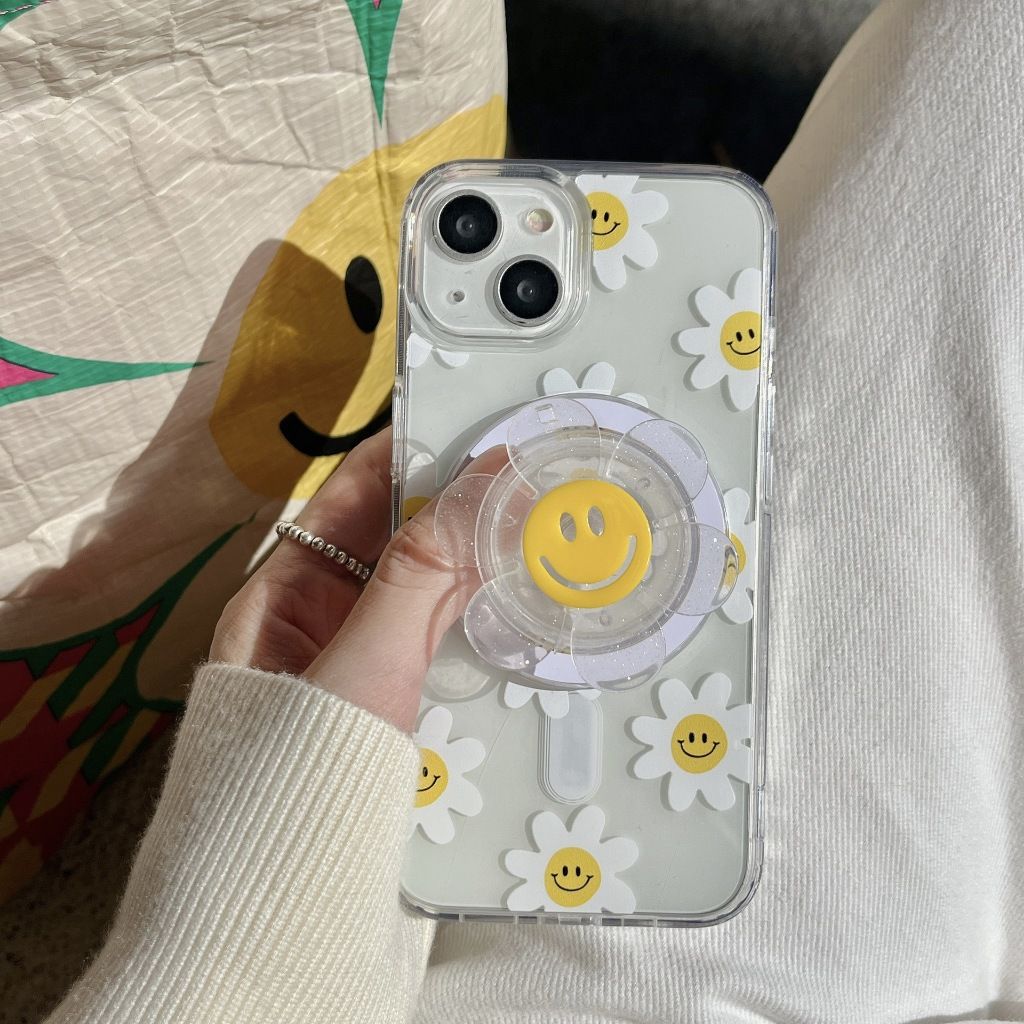 11 p.m.| ins可愛微笑小花磁吸支架magsafe磁吸充電 iPhone手機殼（11-17/plus/air）