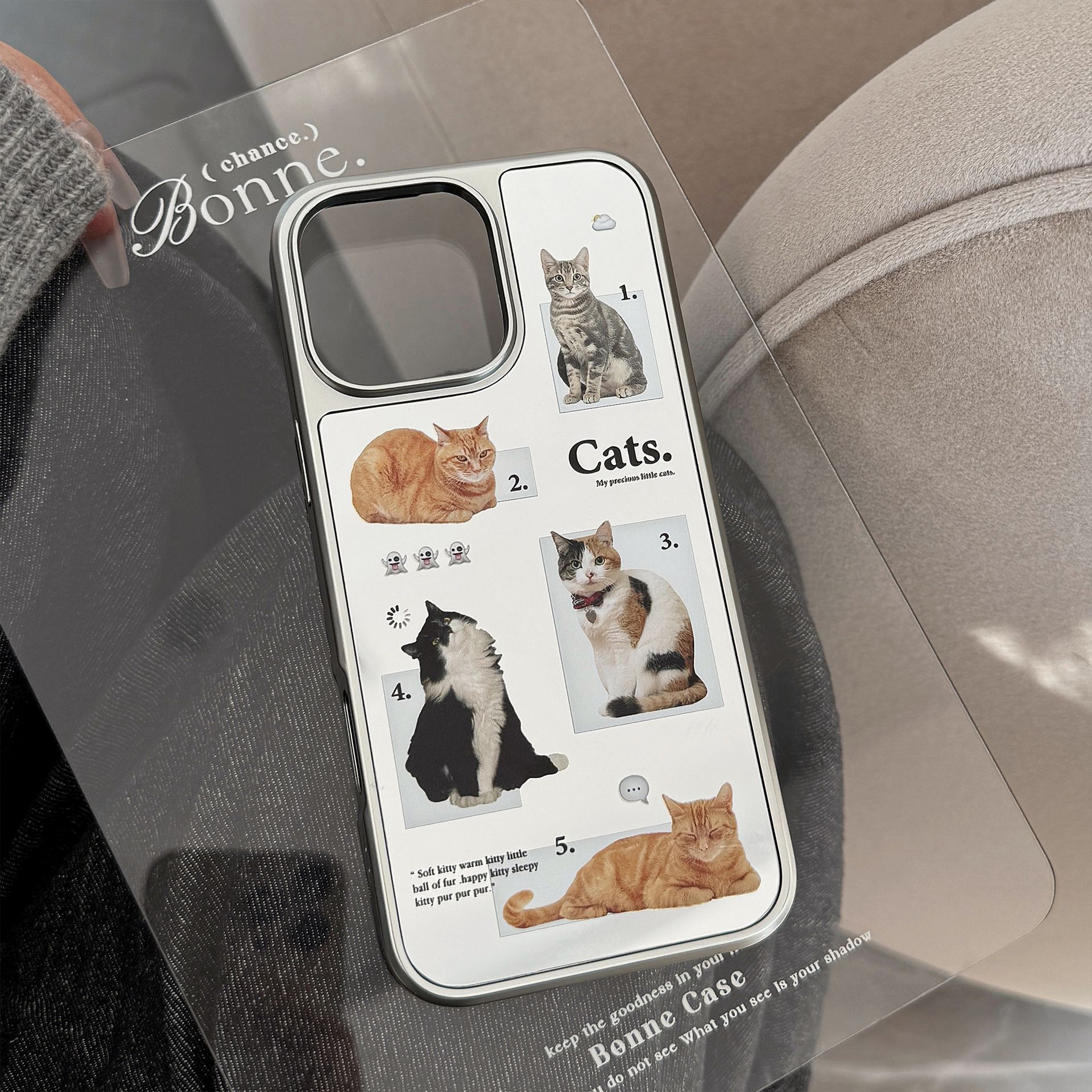 11 p.m.| ins高級感 電鍍銀邊 鏡面 貓咪日常 貓咪插圖iPhone手機殼（11-17，有plus/air）