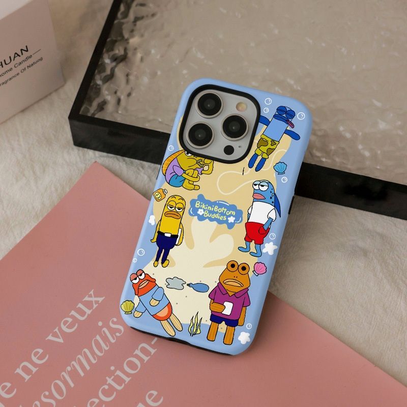 11 p.m.| 呆呆魚比奇堡居民路人魚插圖磁吸支架二合一iPhone手機殼（11-17，有plus/16e/air）