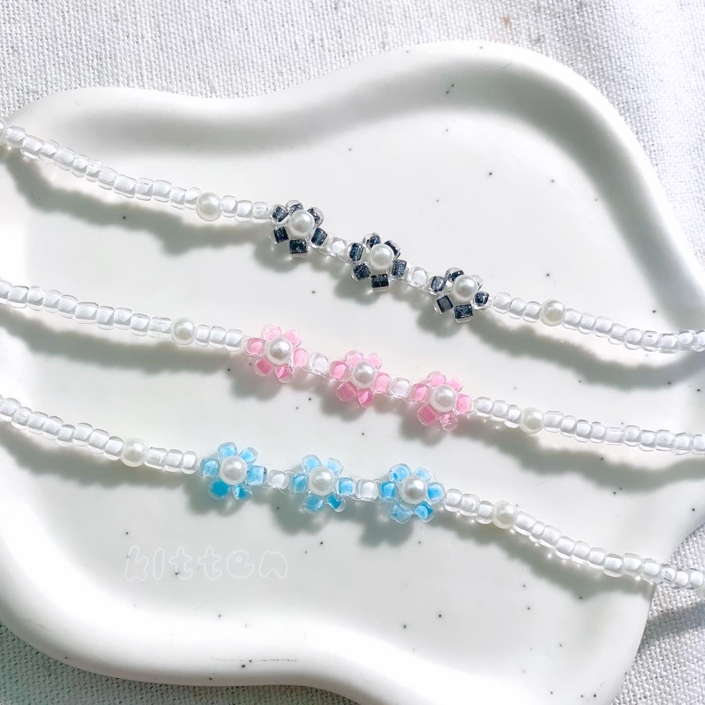 春天珍珠小花 簡約風米珠編織手鏈