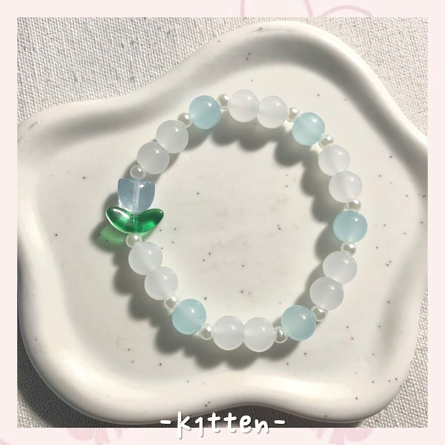 藍天下的少女 珍珠琉璃小花手鏈