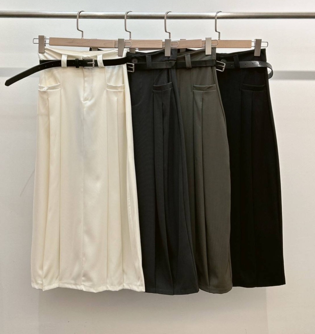[JYL_shop]法式打折西裝長裙（附皮帶）