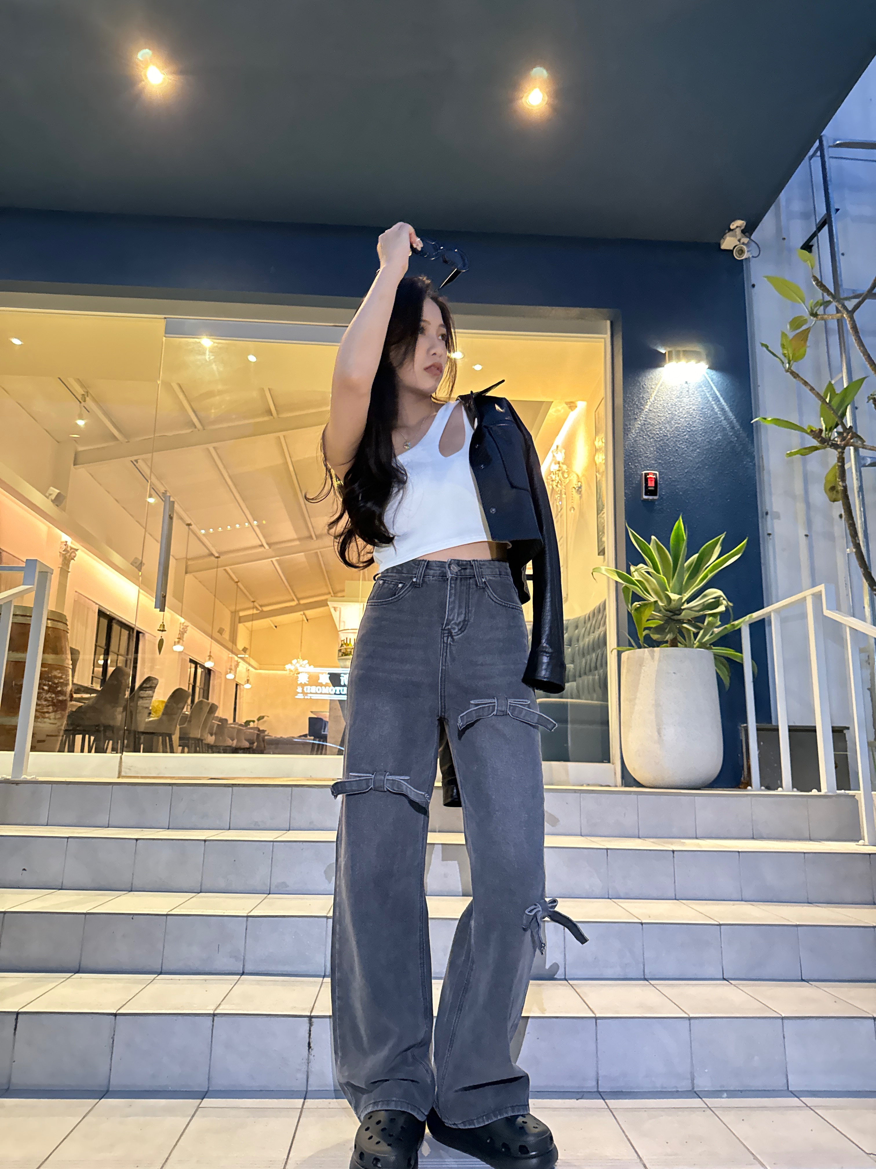 [JYL_shop]胸墊背心➕正韓立體蝴蝶結牛仔寬褲（可拆買）