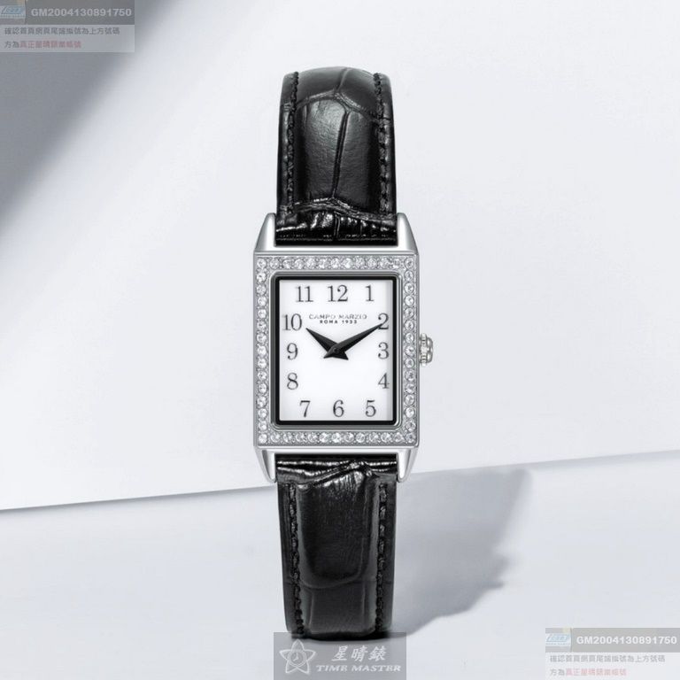 CampoMarzio手錶，編號CMW0008，20mm， 26mm銀錶殼，深黑色錶帶款