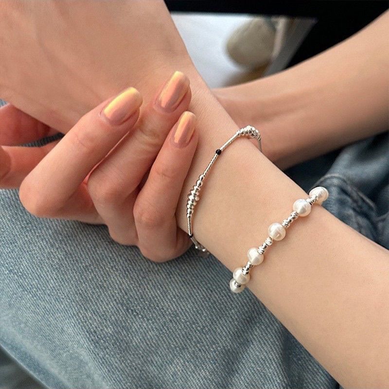 法式復古碎銀珍珠手鍊+黑珠銀管手鍊｜點圖片看更多