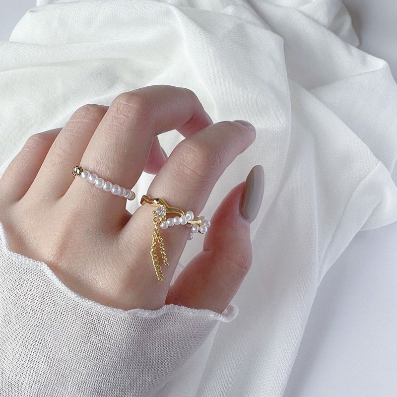 流蘇小鑽珍珠開口戒｜點圖片看更多