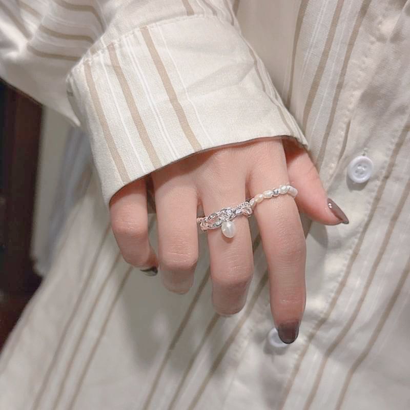 925silver🩶肌理感垂墜珍珠開口戒｜點圖片看更多