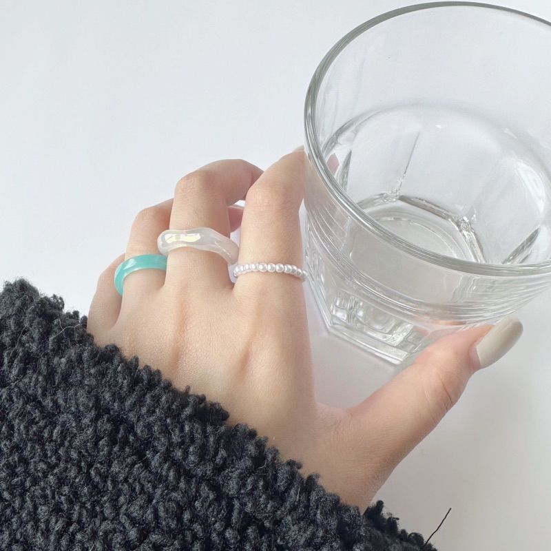 壓克力珍珠彈力戒指三件組（三色）｜點圖片看更多