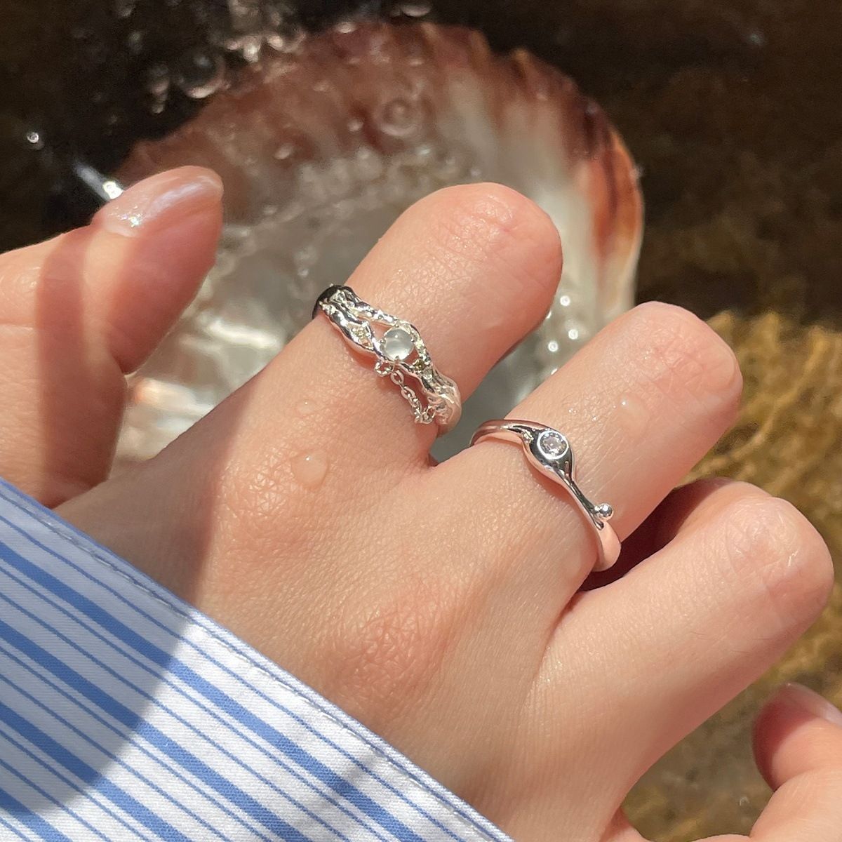 925silver🩶異形鍊條造型單鑽戒指｜點圖片看更多