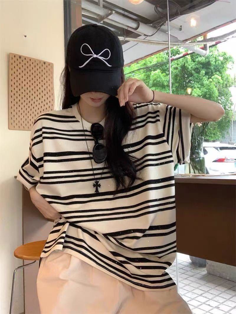 ✔️韓系燙金撞色條紋短袖T