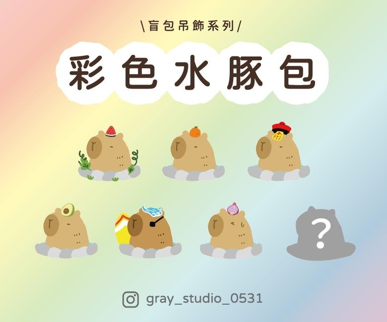 灰塵盲包 - | 彩色水豚包 | 6+1種款式 盲包吊飾 小驚喜 盲包 禮物 可愛 水豚