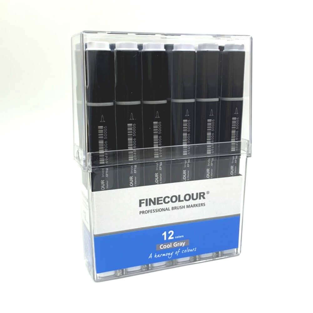Finecolour 法卡勒 好色彩 雙頭 軟毛 酒精 麥克筆 12色 冷灰