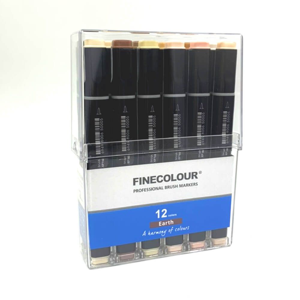 Finecolour 法卡勒 好色彩 雙頭 軟毛 酒精 麥克筆 12色 咖啡色
