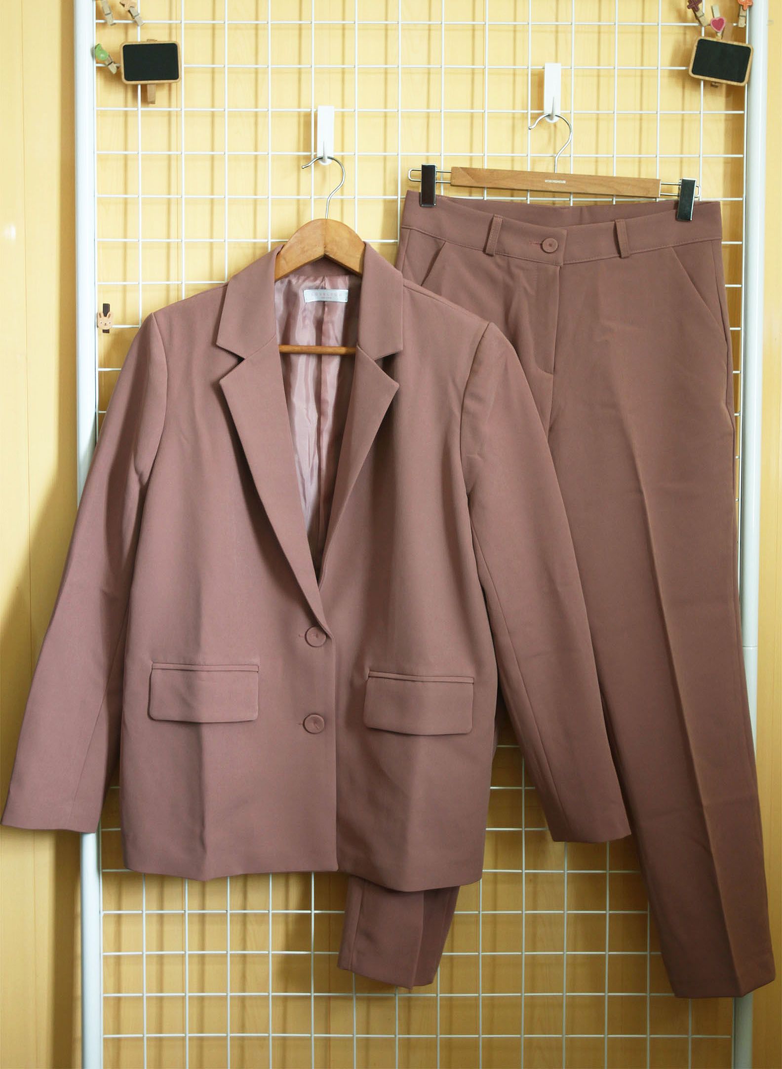 正韓 SHIN 特殊色包釦西裝外套+修身九分西裝褲set 套裝 深莓色M號
