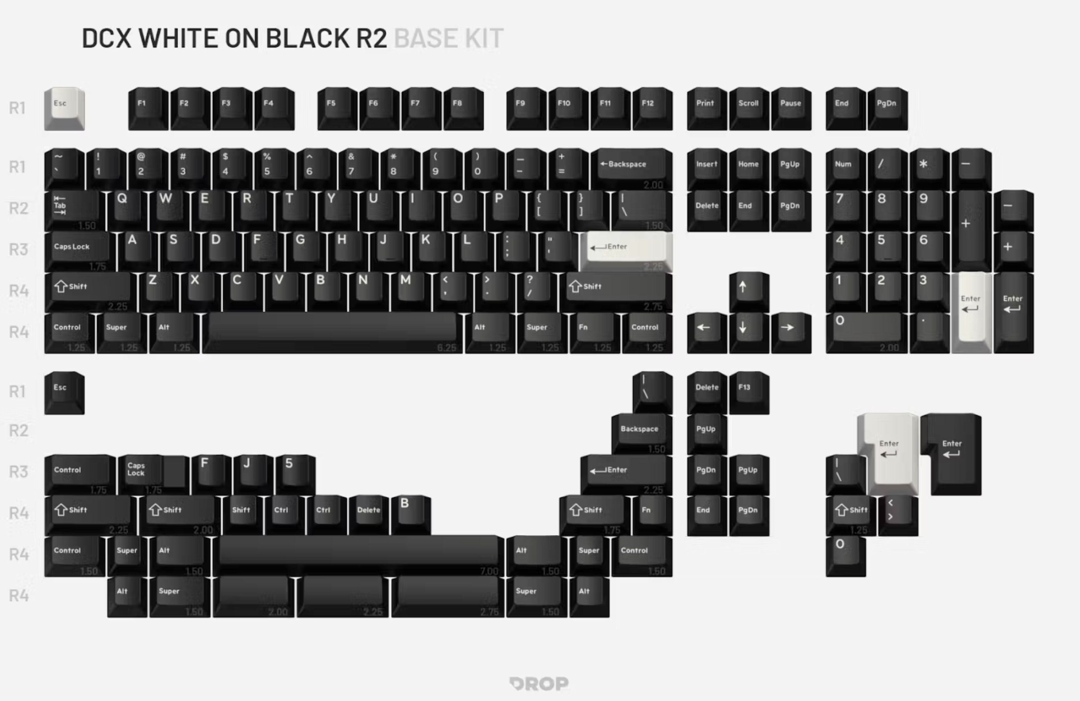 鍵帽 【DROP】 DCX WHITE-ON-BLACK KEYCAP SET （Base Kit + Mac Kit）