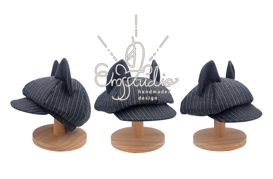 條紋羊毛黑貓報童帽