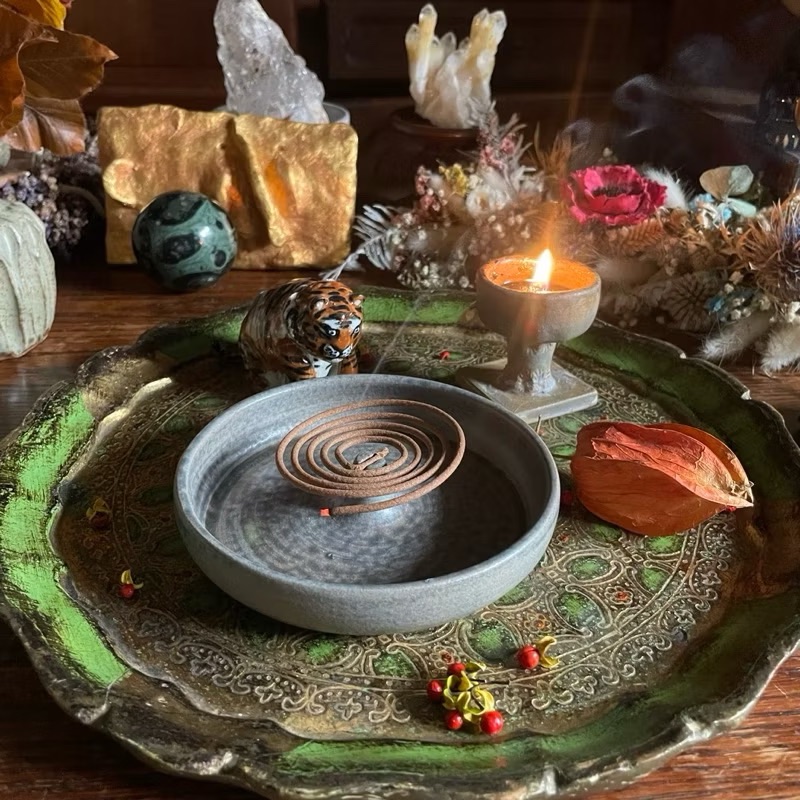 醜肥皂X雅藝盆栽｜植物灰釉盤香線香兩用碟