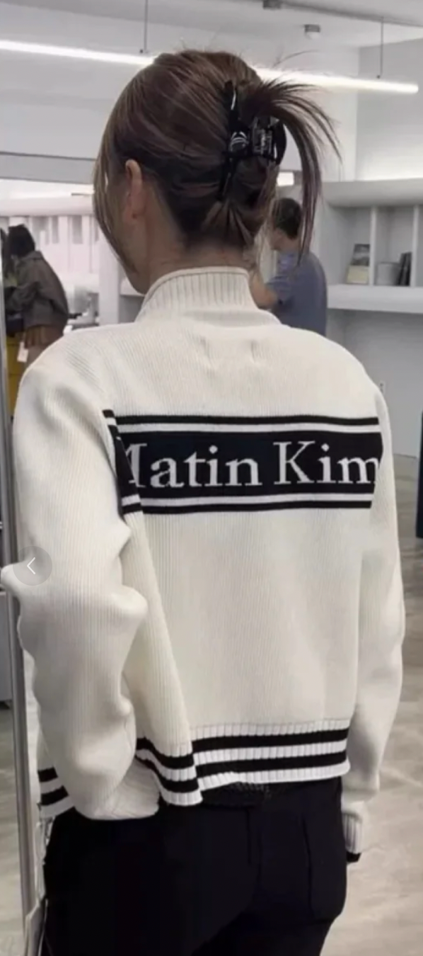 MATIN KIM S PELL POINT STRIPE KNIT CARDIGAN IN