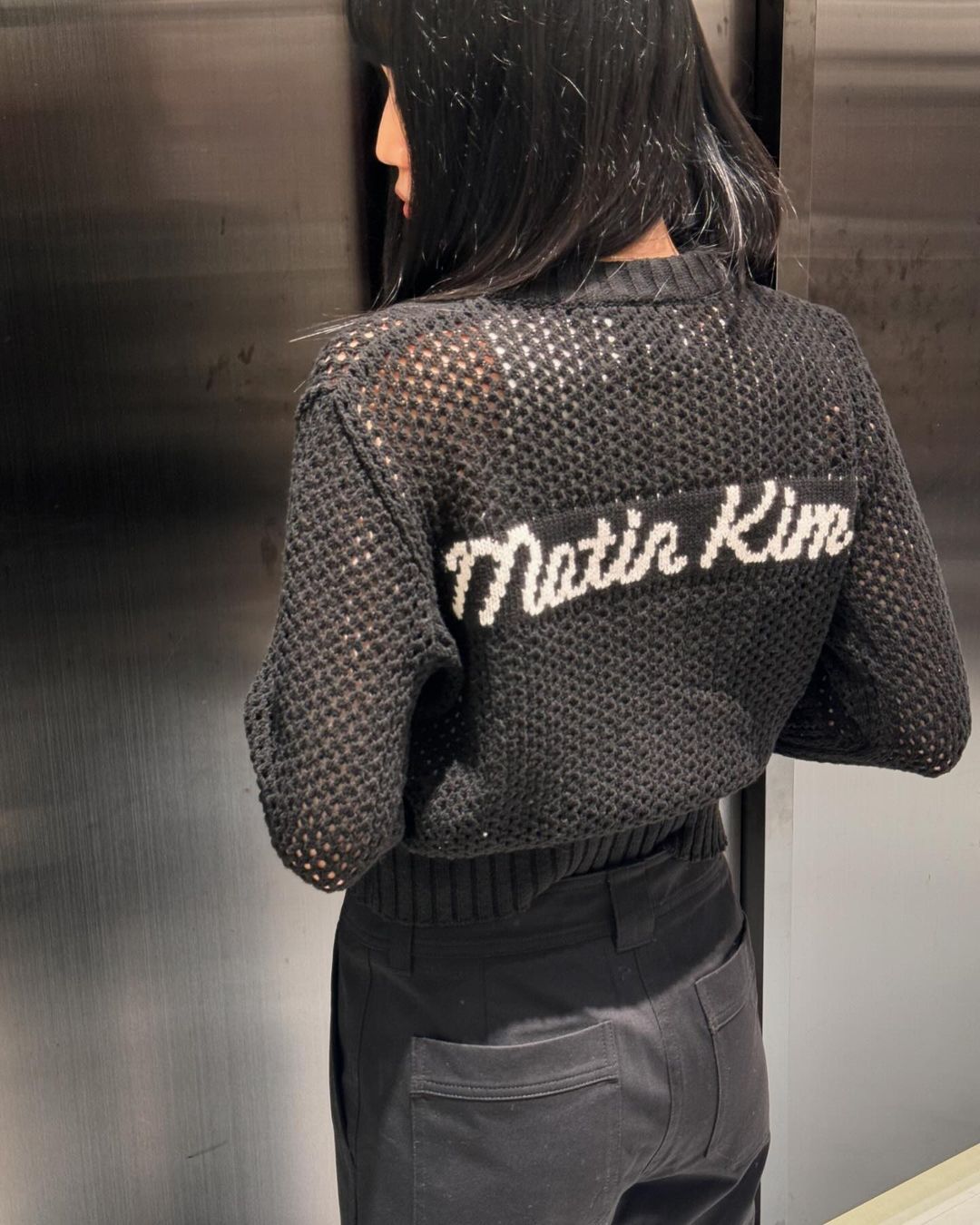 MATIN KIM BACK LOGO JACQUARD KNIT ZIP UP FOR WOMEN