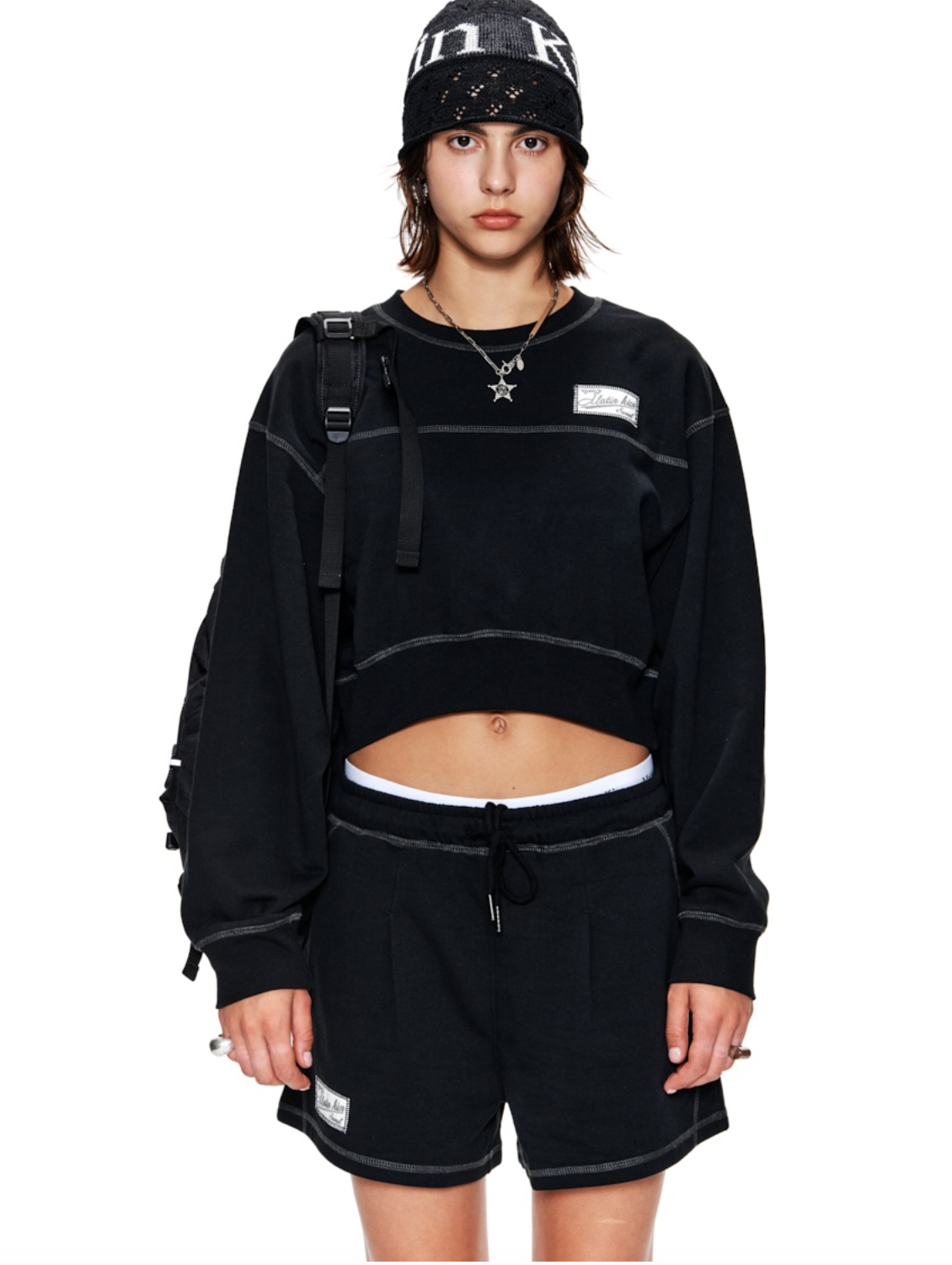 MATIN KIM STITCH LABEL CROP SWEATSHIRT IN