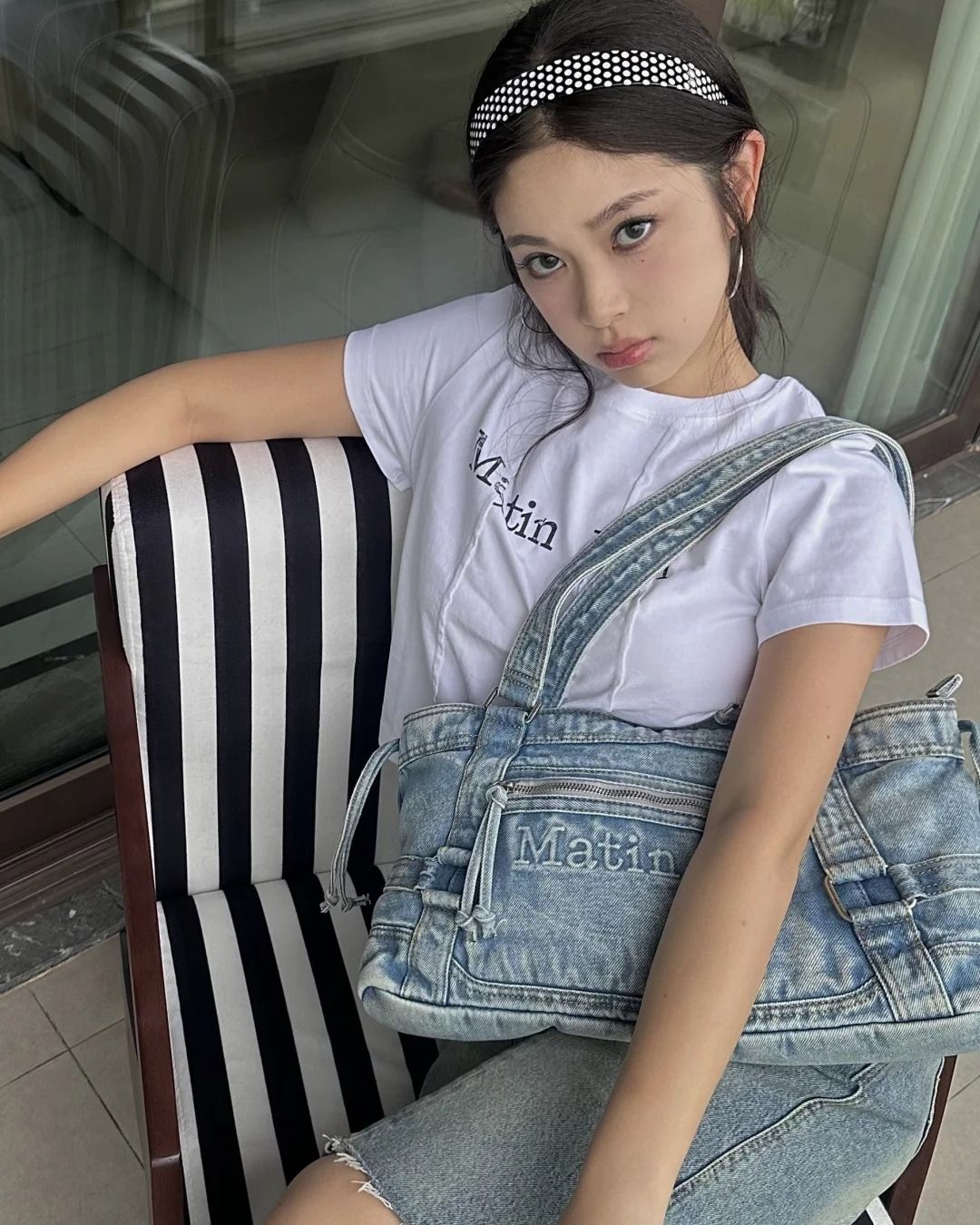 MATIN KIM MATIN WASHED DENIM SQUARE BAG IN