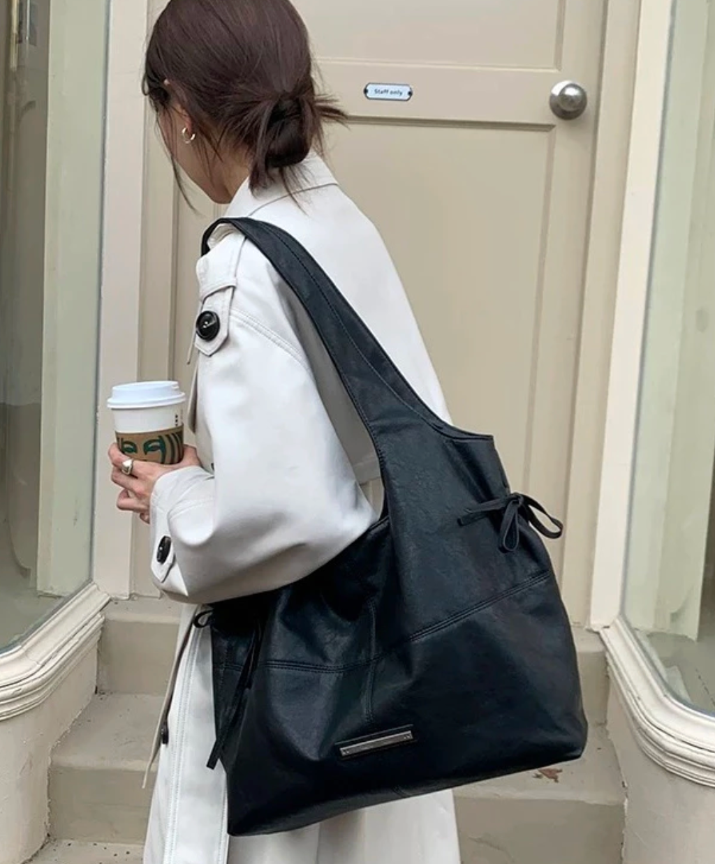 MATIN KIM SIDE STRING LEATHER BIG SHOULDER BAG