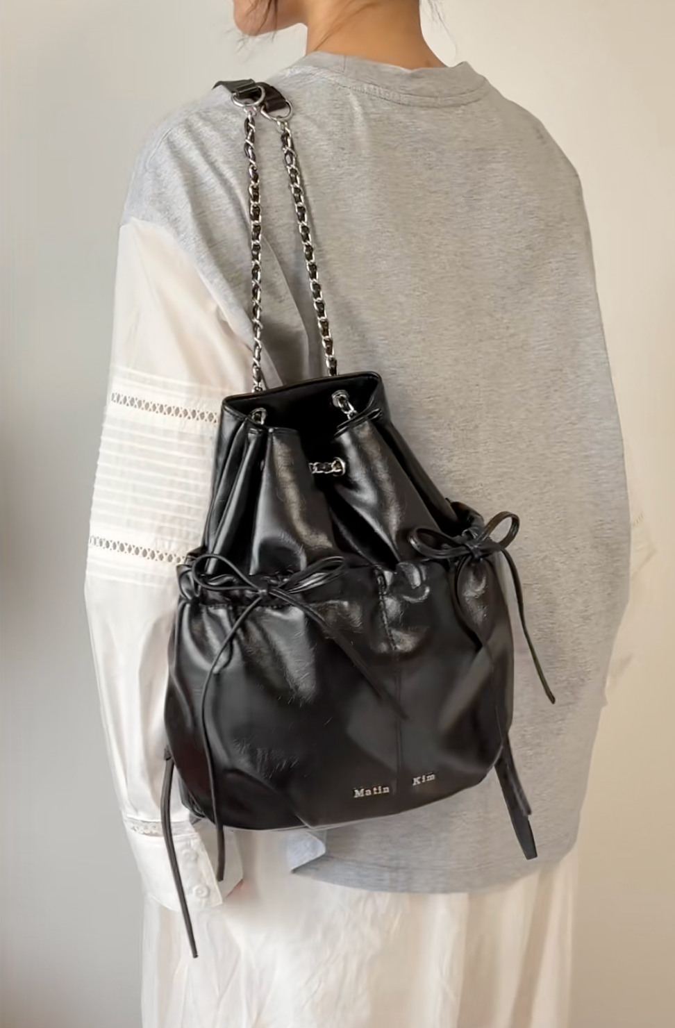 一日特價 黑 MATIN KIM DRAW STRING RIBBON BACK PACK