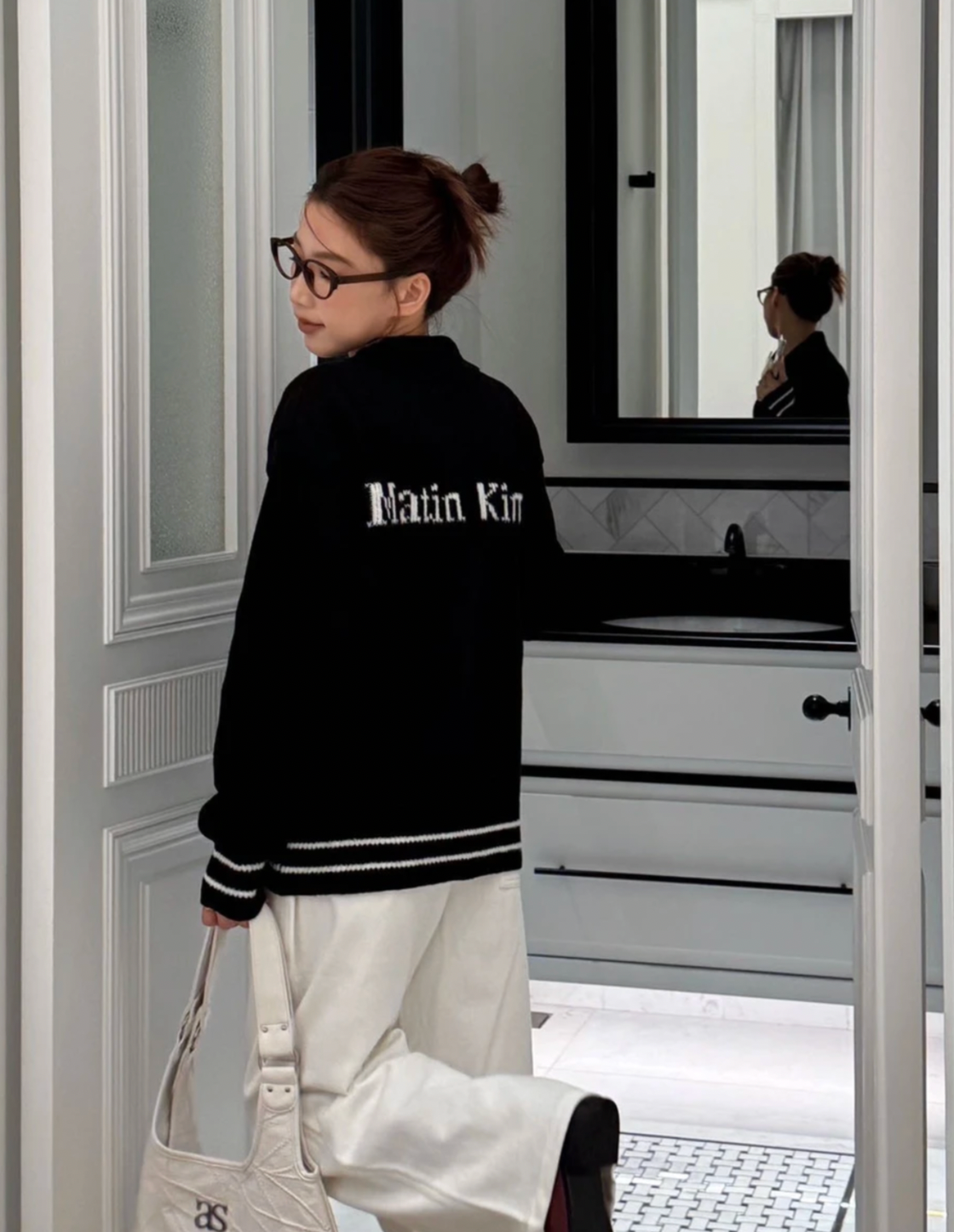 一日特價 MATIN KIM PUNCHING POINT LOGO KNIT CARDIGAN FOR WOMEN